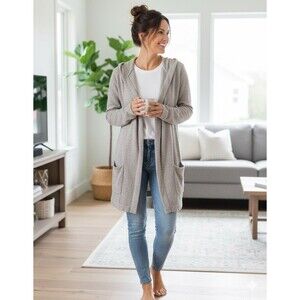 Barefoot Dreams CozyChic Lite Resort Cardi Hoodie Pewter XL NWT Soft Lightweight